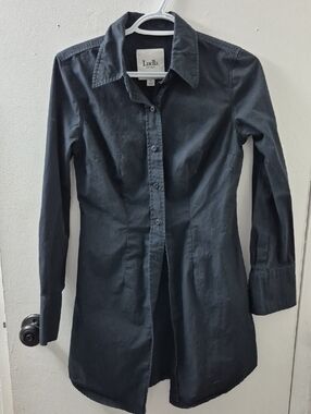 Vintage Luella Black Long-Sleeve Button-Down Shirt Dress